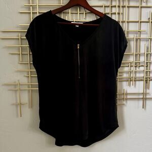 Green Envelope Los Angeles Black Zip Front Blouse Size Large